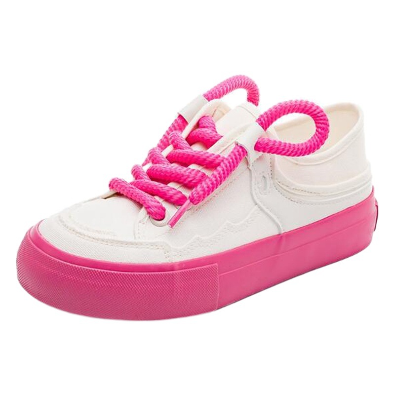Yuanbo 2023 primavera y verano nuevos zapatos de lona transpirables mujeres estudiantes rosa rojo paso-en dos vías zapatos blancos femeninos top bajo