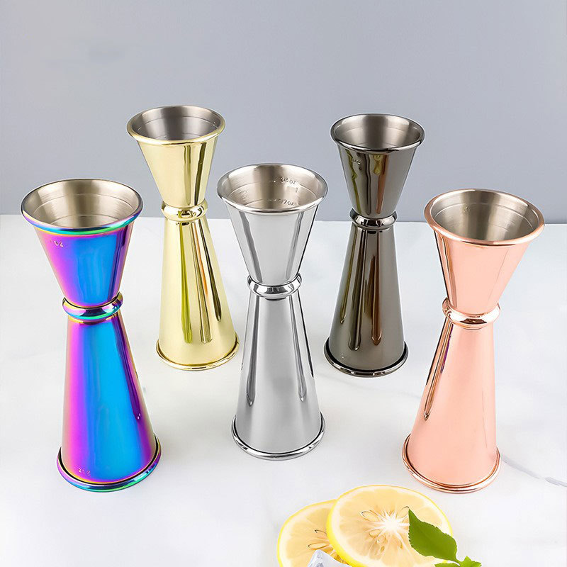 304 acero inoxidable doble cabeza mezclador taza de cóctel 30 / 60 escala línea taza de medición con anillo rizado taza de 60 onzas