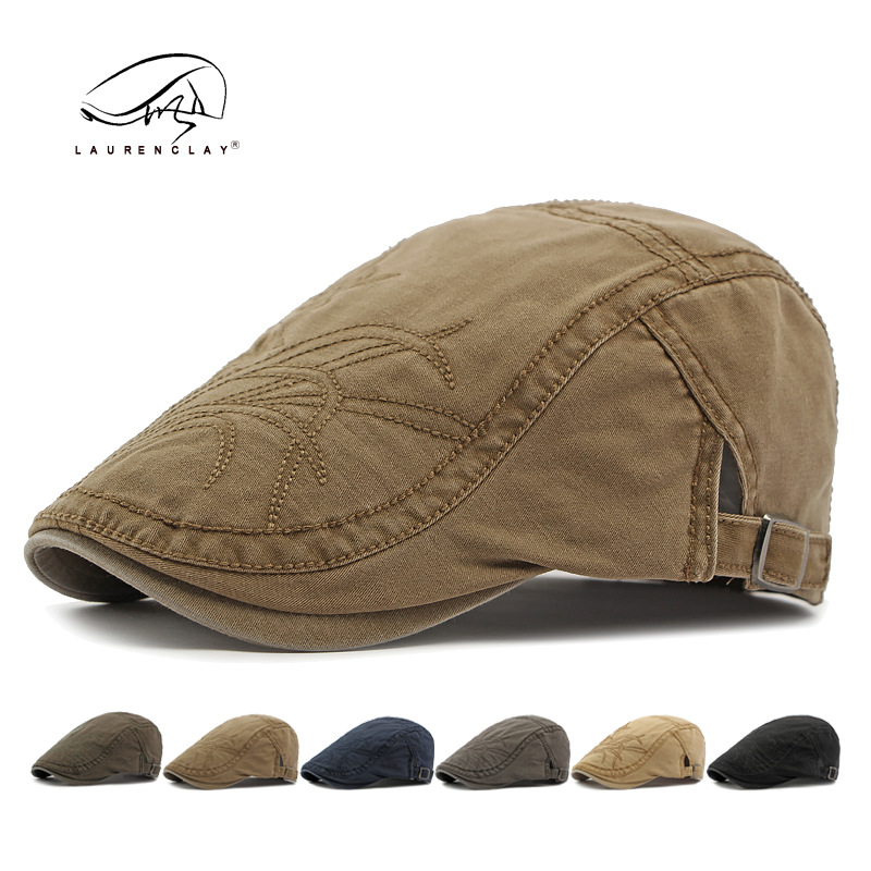 Boina de viento china mujer algodón bordado británico retro literatura gorra de boca de pato protección solar sombrero de moda hombre