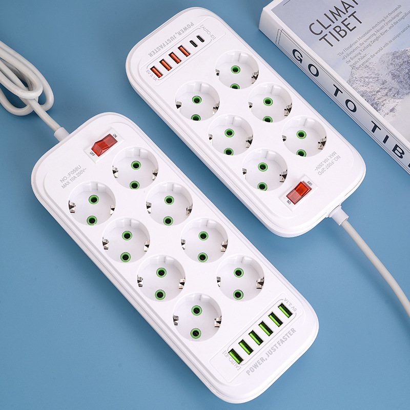 Caja de regalo 4USB 2TYPE-C carga de estilo europeo enchufe de línea de socket estándar europeo