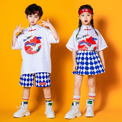 Girls boys rapper hiphop street jazz dance costumes girls  gogo dancers cheerleading dance outfits kindergarten boys girls performance tang suit 