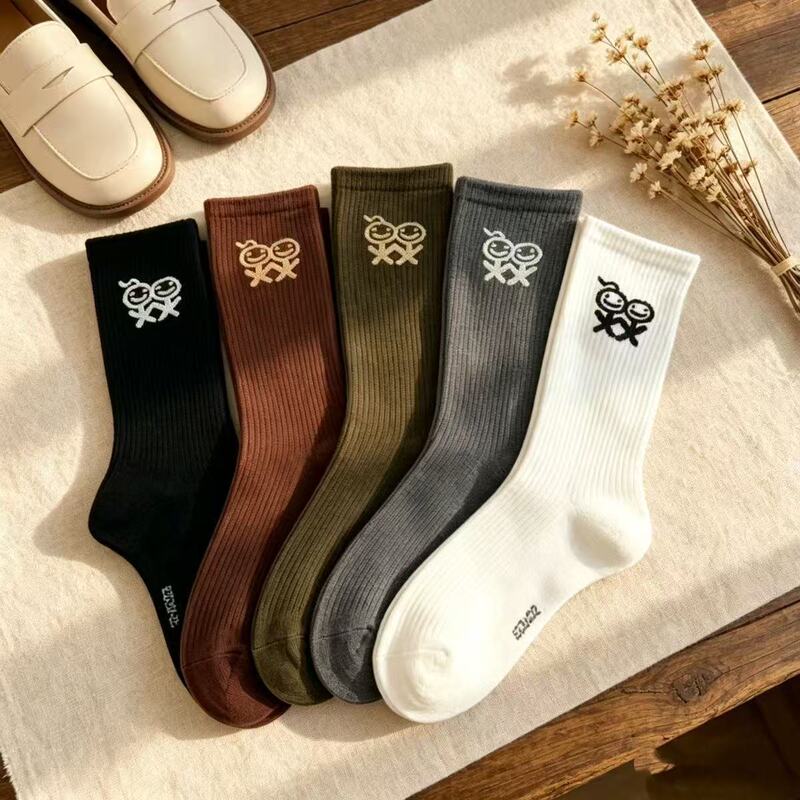 Women's autumn and winter new style simple trendy popular matchstick man cartoon socks, versatile mid-length cotton socks in a Maillard color palette Women's autumn and winter new style simple trendy popular matchstick man cartoon socks, versatile mid-length cotton socks in a Maillard color palette