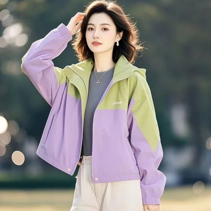 2025超火春装高級感超美しい突撃服女性減齢カジュアル紫連帽コート|undefined
