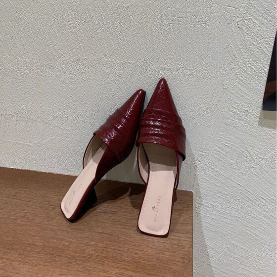 1120-8 ~ Baotou Half Slippers Women's Shoes Wear 2025 New Thick Heel French Pointed Lazy Muller Shoes