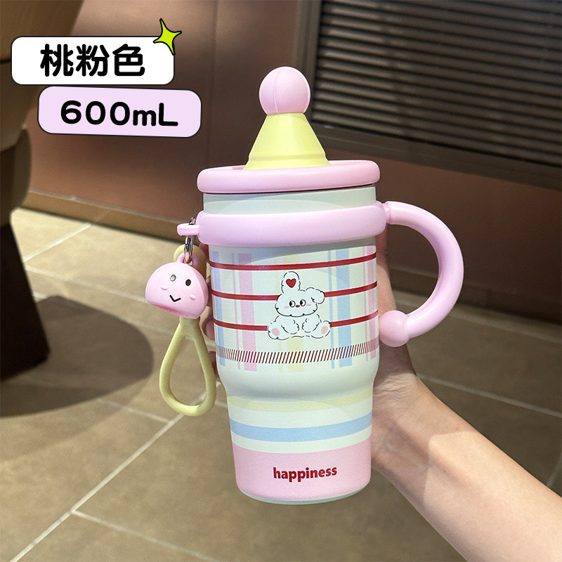 Nuevo sombrero de alto valor facial, taza de hielo de alta capacidad, aislamiento térmico para niñas, mango portátil lindo, taza de agua de paja al aire libre image 7