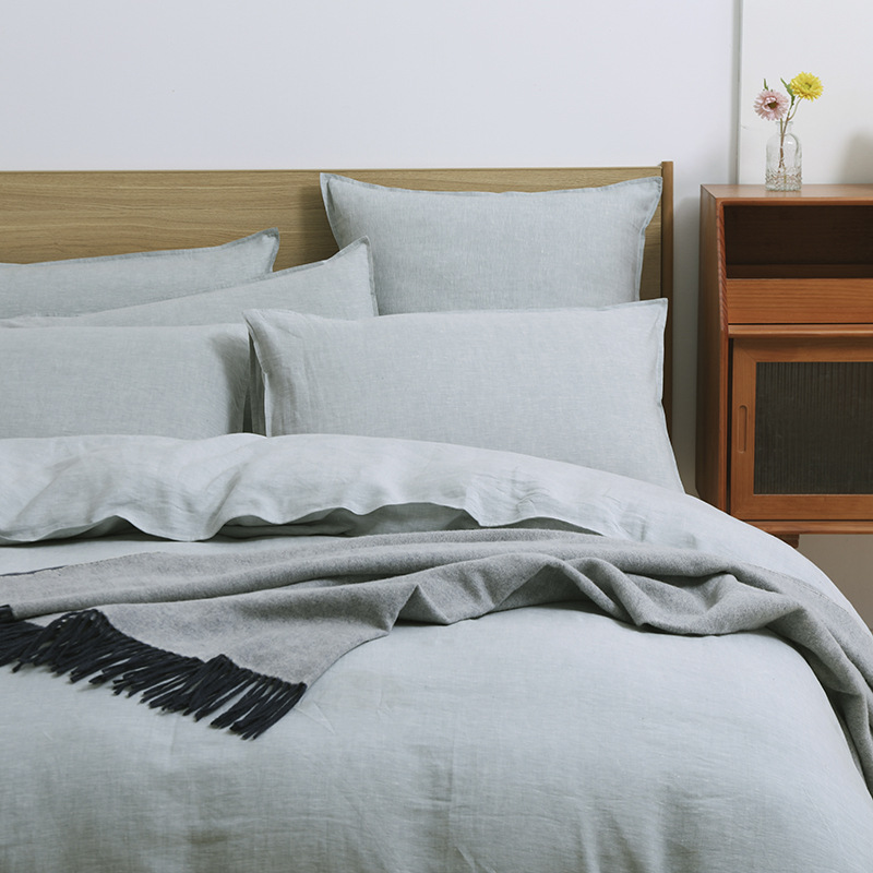 Comercio exterior europeo y americano color sólido estilo ins ropa de cama de verano personalizada de Amazon traje de cuatro piezas de lino lavado teñido en hilo francés