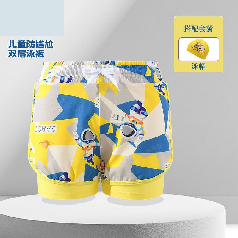 New Children's Swimming Trunks Beach Sports Quick-Drying Anti-Uv Professional Swimming Training Fake Two-Piece Boxer Anti-Embarrassment