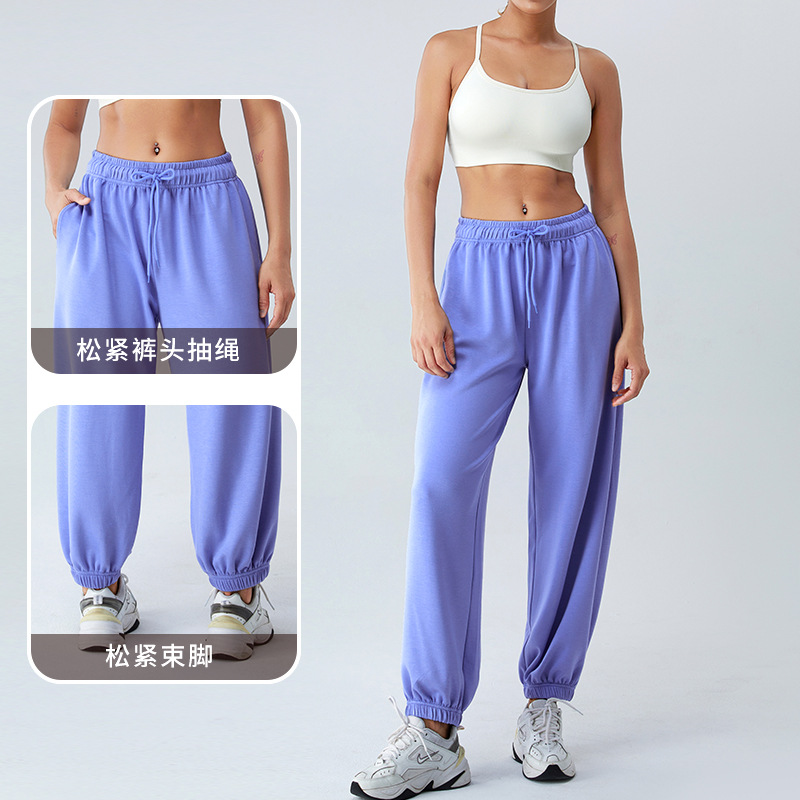 Pantalones deportivos de cintura alta de otoño e invierno sueltos atados al tobillo capa de aire glutinoso suave de las mujeres Pantalones deportivos adelgazantes pantalones de fitness Casuales