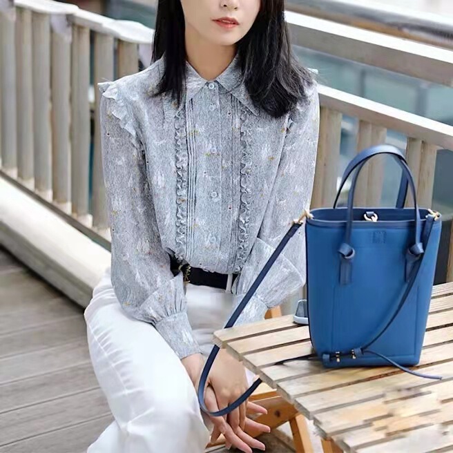 Special offer IC lotus leaf fancy silk grass White Rabbit printed top shirt Women's elegant fresh younger