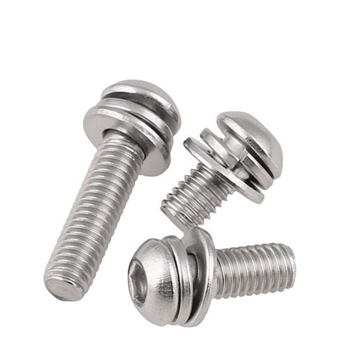 M3M4M5M6M8 304 stainless steel pan head inner hexagonal flat spring washer combination screw flat round head three combination screws
