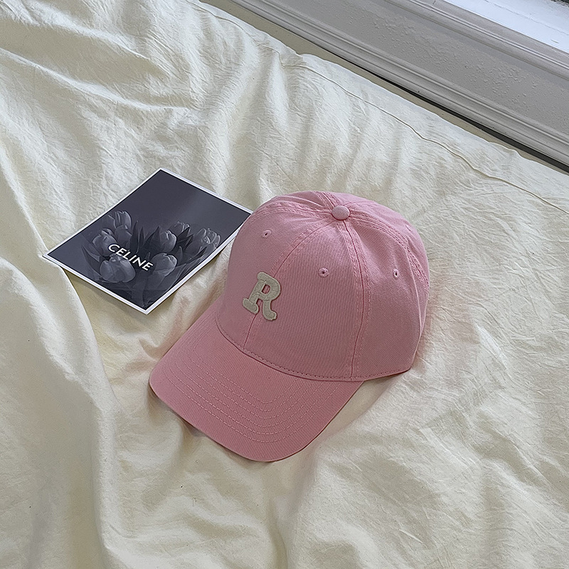 Gorra de béisbol estilo coreano circunferencia de la cabeza grande cara-mirando pequeño sombrero hombres y mujeres pareja moda todo partido letra R gorra al por mayor