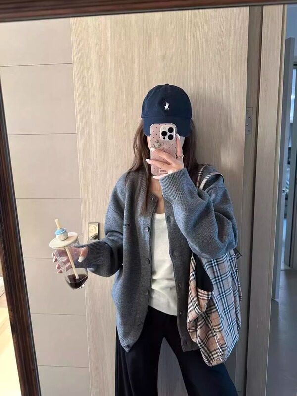 灰色针织开衫毛衣外套女秋季新款宽松慵懒风百搭高级感外搭上衣冬|undefined