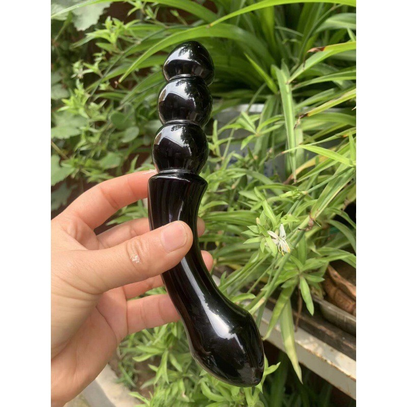 天然黑曜石水晶按摩棒原石雕刻打磨水晶摆件 图 3