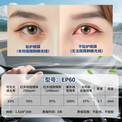 Front Sunshade Anti-Glare Eye Protection Film Anti-Ultraviolet Sunblock Semi-Trailer Windshield Truck Car Sun Protection Film (Automotive Film) - 63-light-transmittance-152m30m