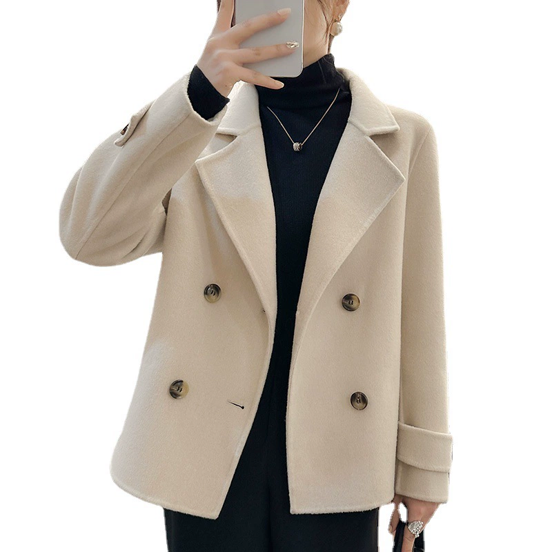 Short double‑faced velvet jacket, teenagers, short double‑breasted style, 2023
