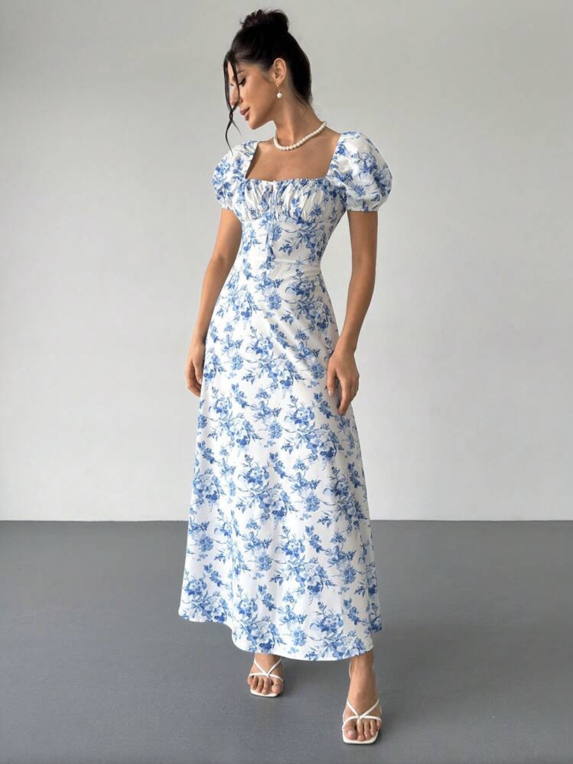 Women's Floral Print Short Sleeve Bodycon Flared Maxi Dress – Slim Fit Casual Summer Gown_ecoleips.com