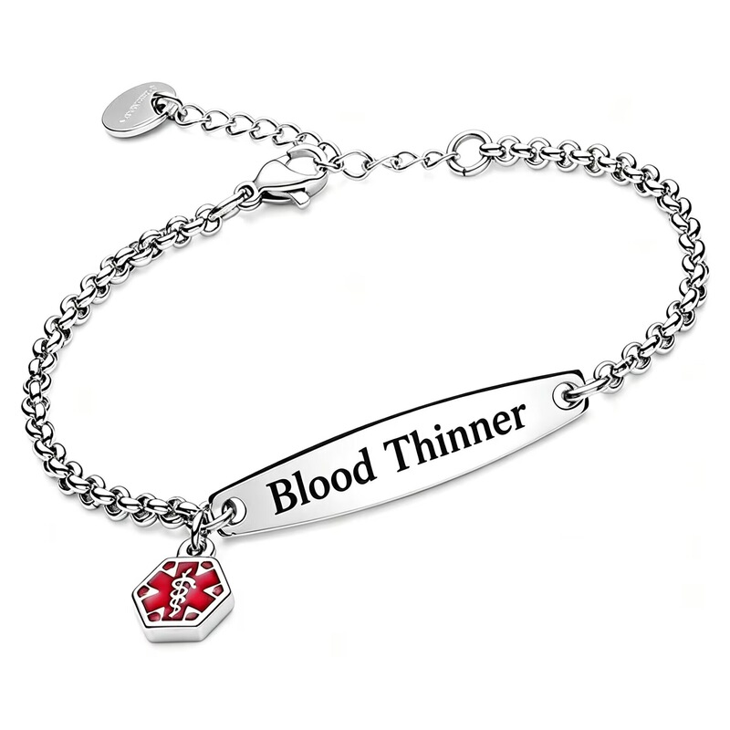 Cross-Border Large Size Medical Id Laser-Engraved Bracelet with Medical Health Warning Symbols, Stainless Steel Chain Bracelet for Men and Women