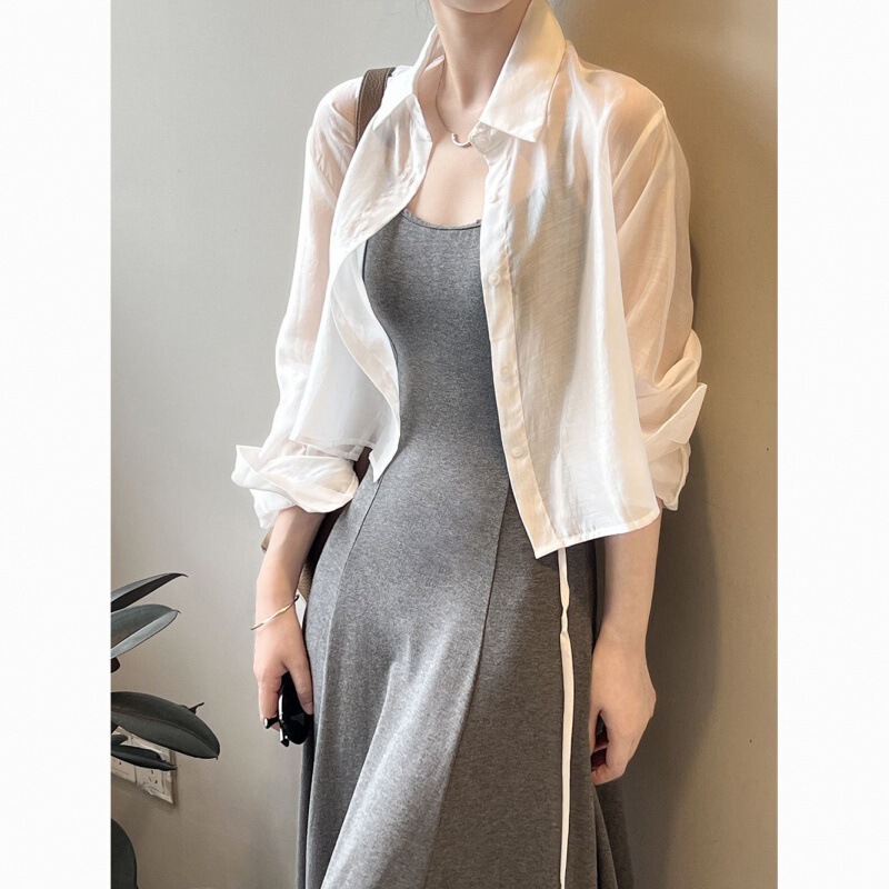 Thin Long-sleeved Sun Protection Tencel Shirt Women's Design Niche Back Lace-up Cardigan Summer Short Trendyy Short Style Thin Long-sleeved Sun Protection Tencel Shirt Women's Design Niche Back Lace-up Cardigan Summer Short Trendyy Short Style
