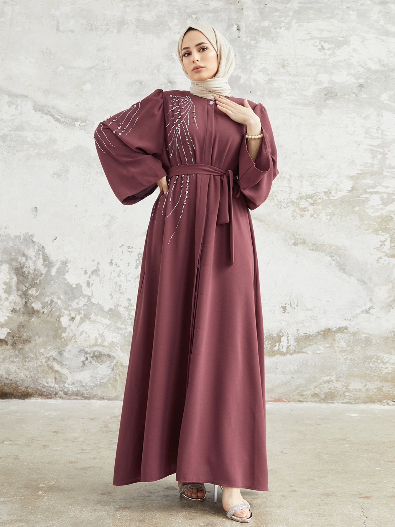 Quality Production Muslim Middle Eastern Women's Clothing Turkish Dubai Heavy Beaded And Rhinestone Long Robe_ecoleips.com