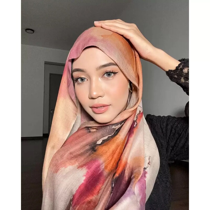 [Super Soft Italian Cloud Soft Elastic] Cross-Border New 2025 Watercolor Series Headscarf Printed Scarf Spring/Summer Scarf