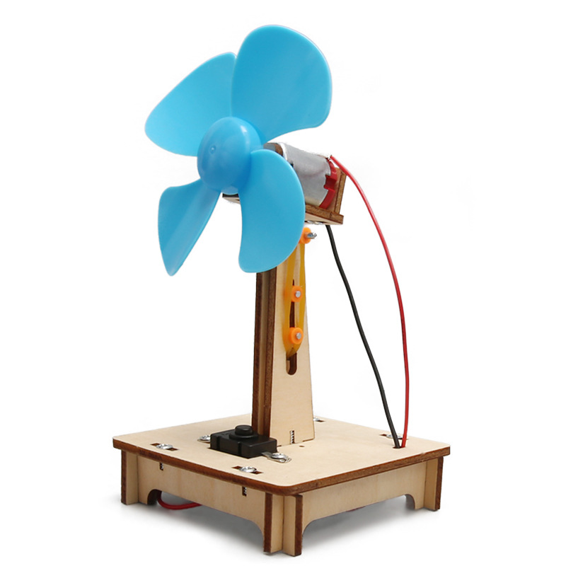 Tecnología pequeña producción invención de madera ventilador ajustable eléctrico estudiante divertido bricolaje montado experimento científico modelo