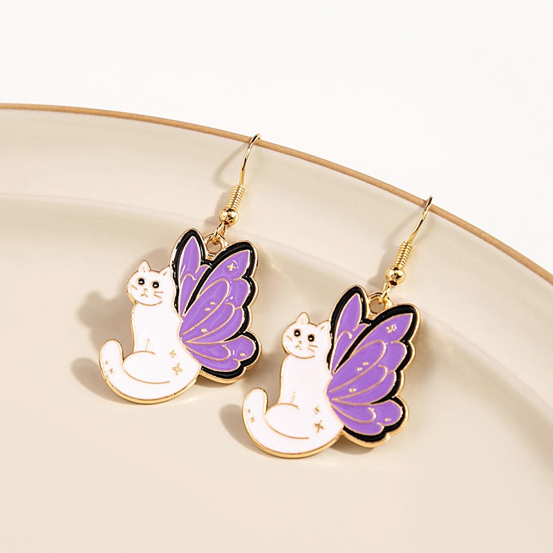 Enamel Design 1 Pair Cute Cat Enamel Alloy Drop Earrings
