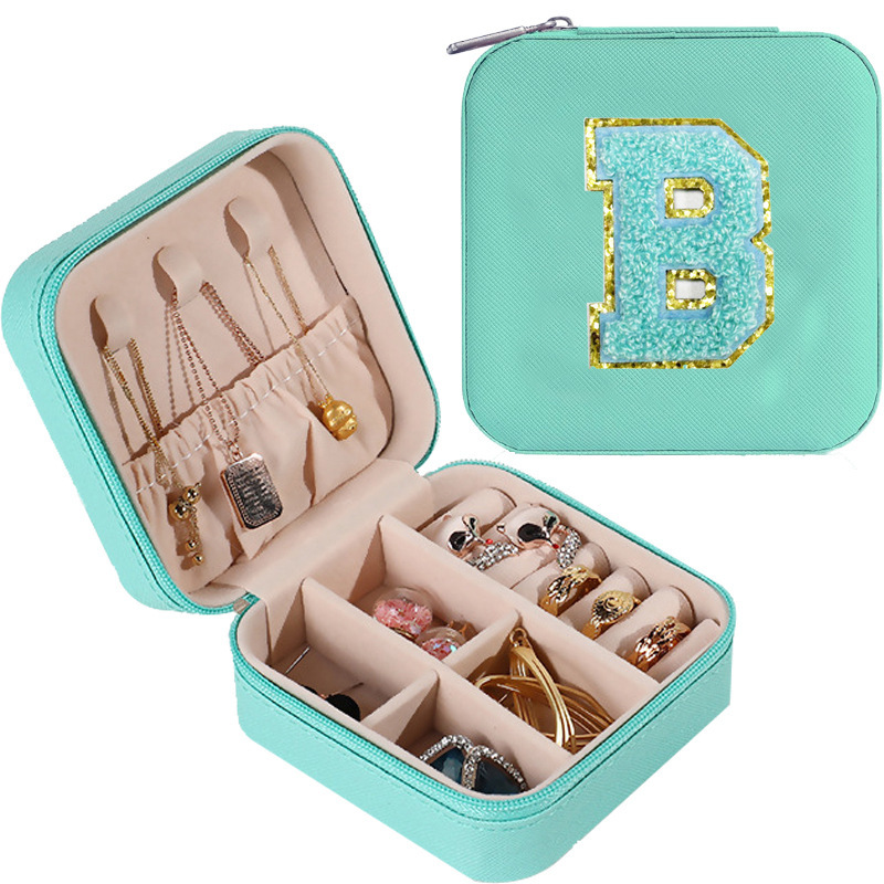 Cross-border de cuero Stud pendientes de gran capacidad de la joyería de la caja de la joyería del anillo caja de almacenamiento portátil