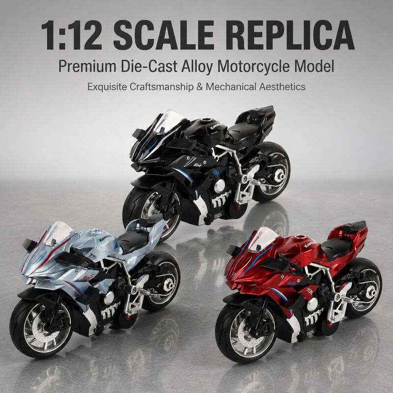 Cross-Border 1:12 Die-Cast Alloy Musical Pull-Back Kawasaki H2R Motorcycle Model Children's Toy Foreign Trade Wholesale Cross-Border 1:12 Die-Cast Alloy Musical Pull-Back Kawasaki H2R Motorcycle Model Children's Toy Foreign Trade Wholesale