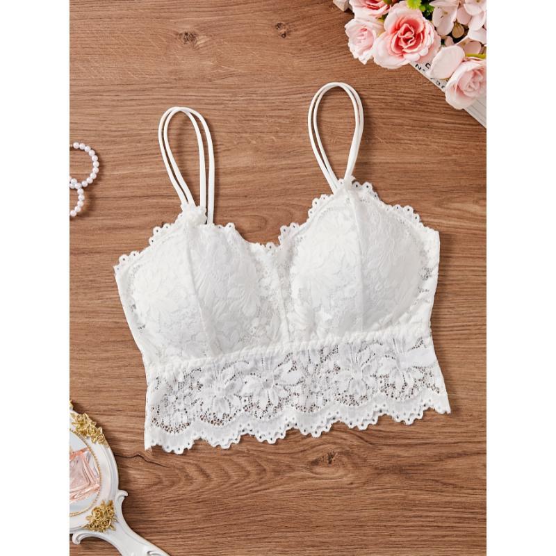 2025 New Cross-Border Pure Color Flower Lace Wireless Cami Bra Sexy Push-Up Bra