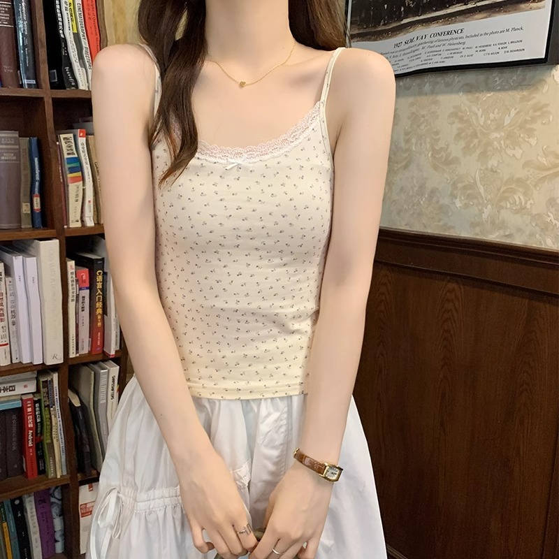 甘いギャルの花の小さいサスペンダーのベストの女性のレースの純は早春の短い金bmを身につけたいです。|undefined