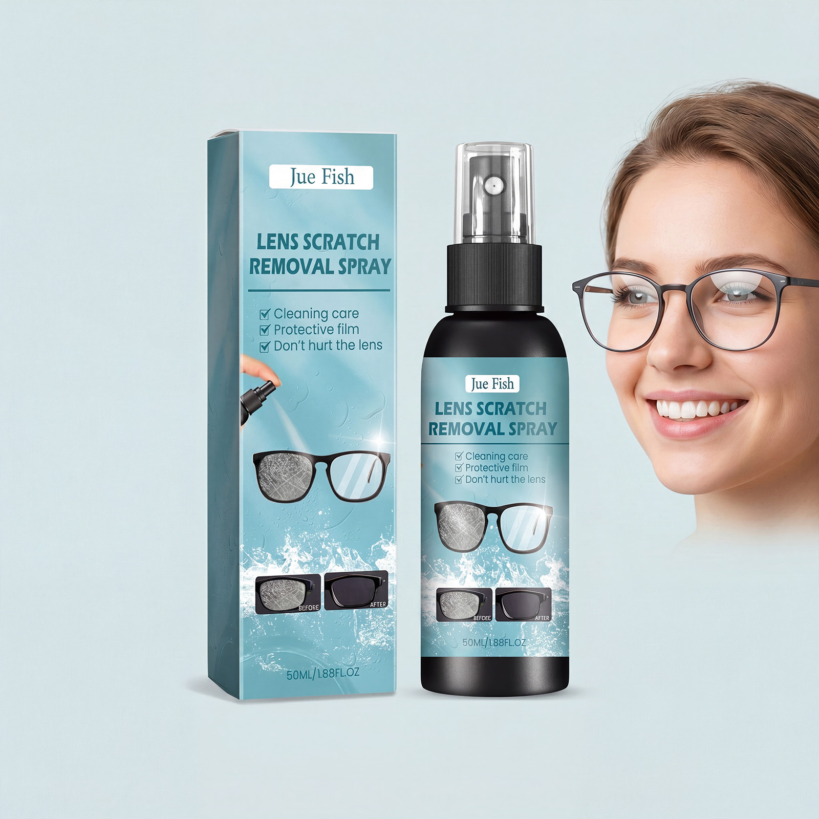 Jue Fish Lens Scratch Remover Cleans Scratches and Stains on Glasses Lenses, Portable for Daily Use