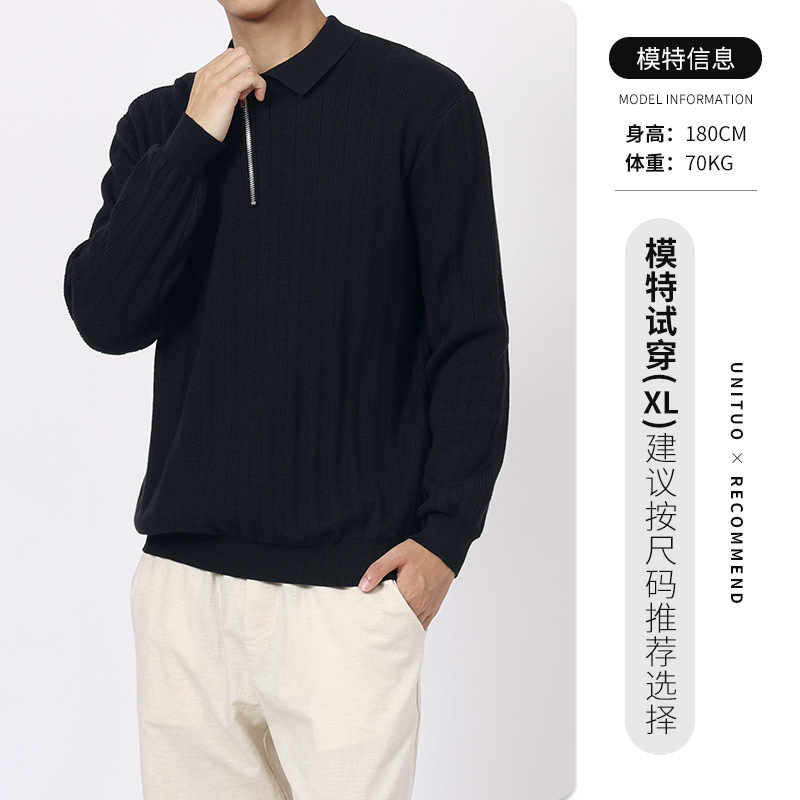 Camisas de punto con cremallera vertical de alta calidad para hombres, camisas de polo de manga larga, suéter para hombres.