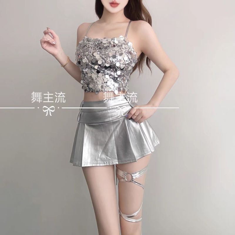 バーディーエース衣装新しい女性 DJ ネックステージシックなセクシーなホットガールシルバートップジャズダンスファッションスーツ|undefined