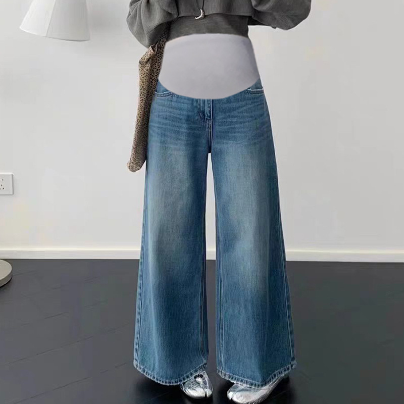 2025 New Wide-Leg Pants Maternity Jeans Retro Design Maternity Wear Outer Wear Autumn Style 8083
