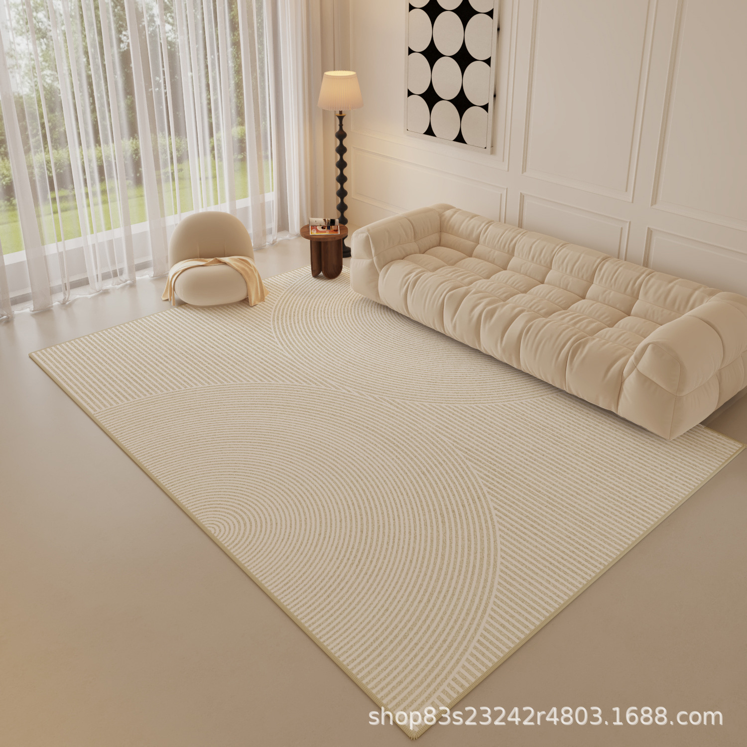 Estilo japonés minimalista Líneas geométricas Loop alfombra de terciopelo sala de estar dormitorio de lujo de luz llena cubierta de color cálido alfombra