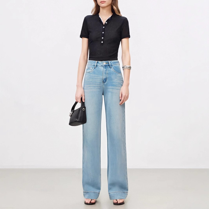 [Li Shaonv] Lyocell Tencel Wide-Leg Jeans for Women 2026 Summer New Style Loose Straight-Leg Pants for Women