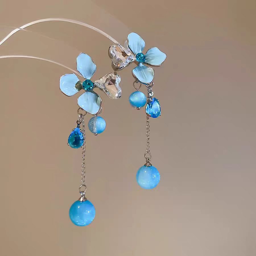 Isla de verano vacaciones viento flor azul bordillo pernos de orejas diy atmósfera del mar delgada ligera pendientes de lujo orejas image 6