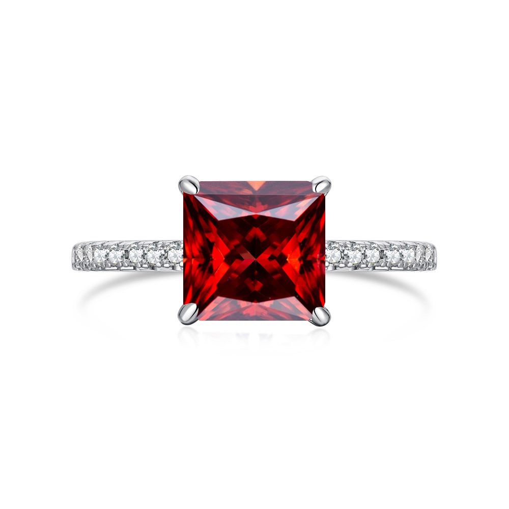 3 quilates 8mm princesa anillo de piedra de mosaico rosa con certificado GRA anillo de plata de diamante