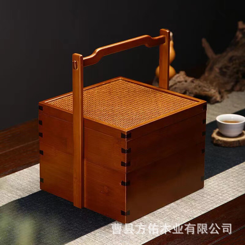 木质手提月饼盒双层蛋黄月饼点心包装盒茶具提篮食盒中秋节礼品盒|undefined