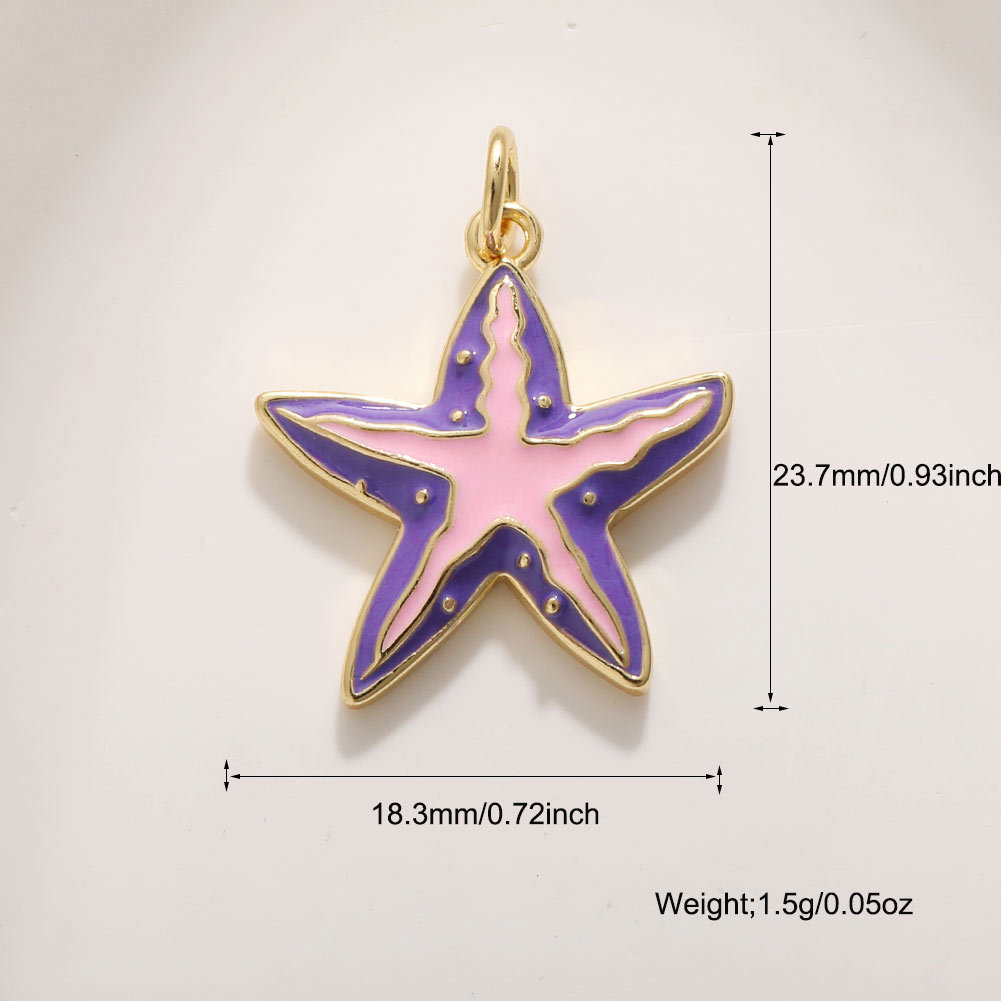 2g Weight Pendant Jewelry Making Type DIY Jewelry Accessories Classification 1 Piece Quantity Copper Material Starfish, Conch, Dolphin, Hippocampus, Fish Pattern All Seasons Season Enamel, Plating Design Cute, Marine Style Style 1 Piece Copper Starfish Conch Dolphin Pendant DIY Jewelry Accessories 15