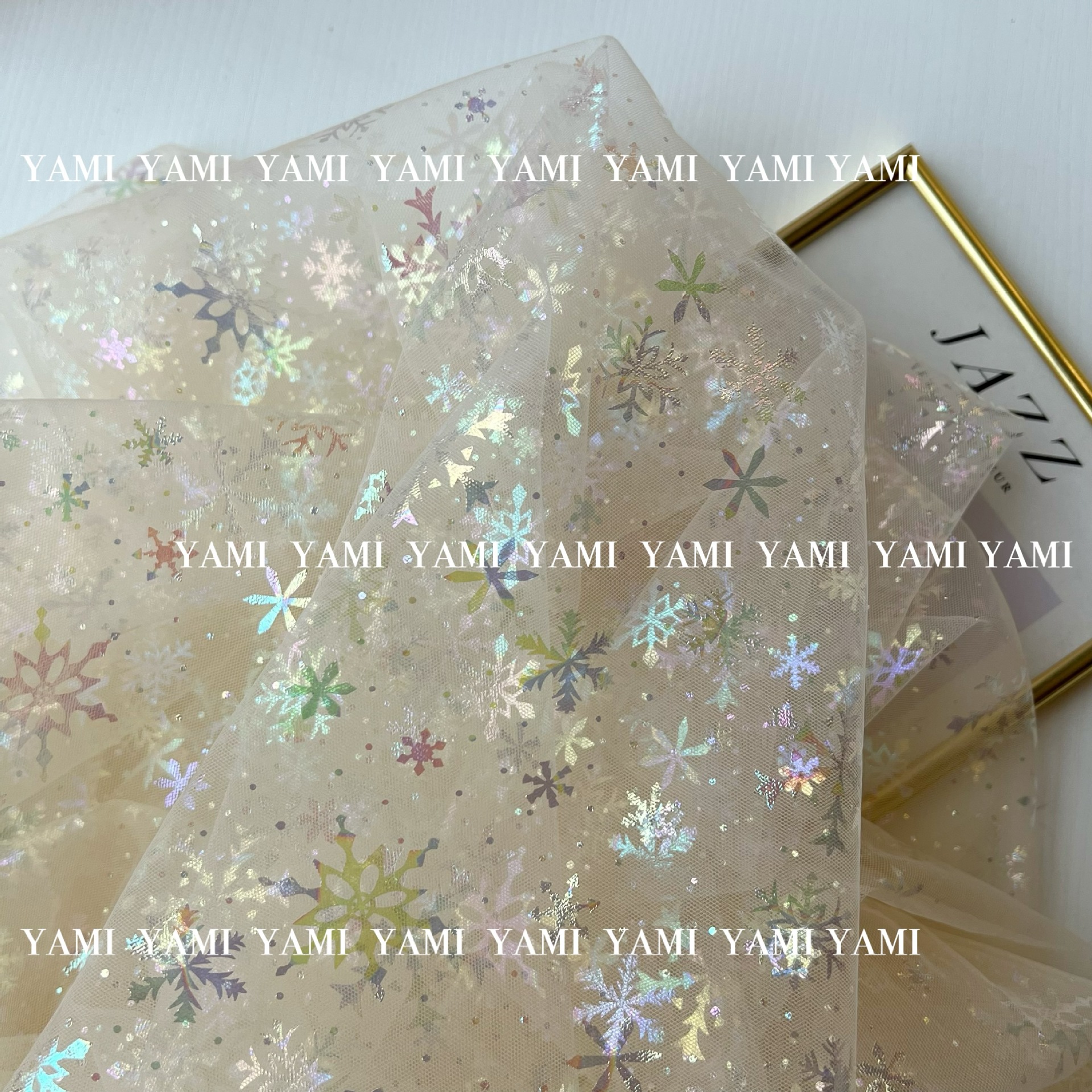 INS nuevo paño de malla dorado copo de nieve colorido Lolita Hanfu ropa para niños tela suministro directo de fábrica