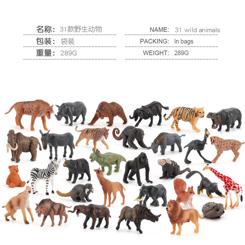 Mini simulación de animales del bosque girafa tigre león granja animales gallo vaca perro juguetes