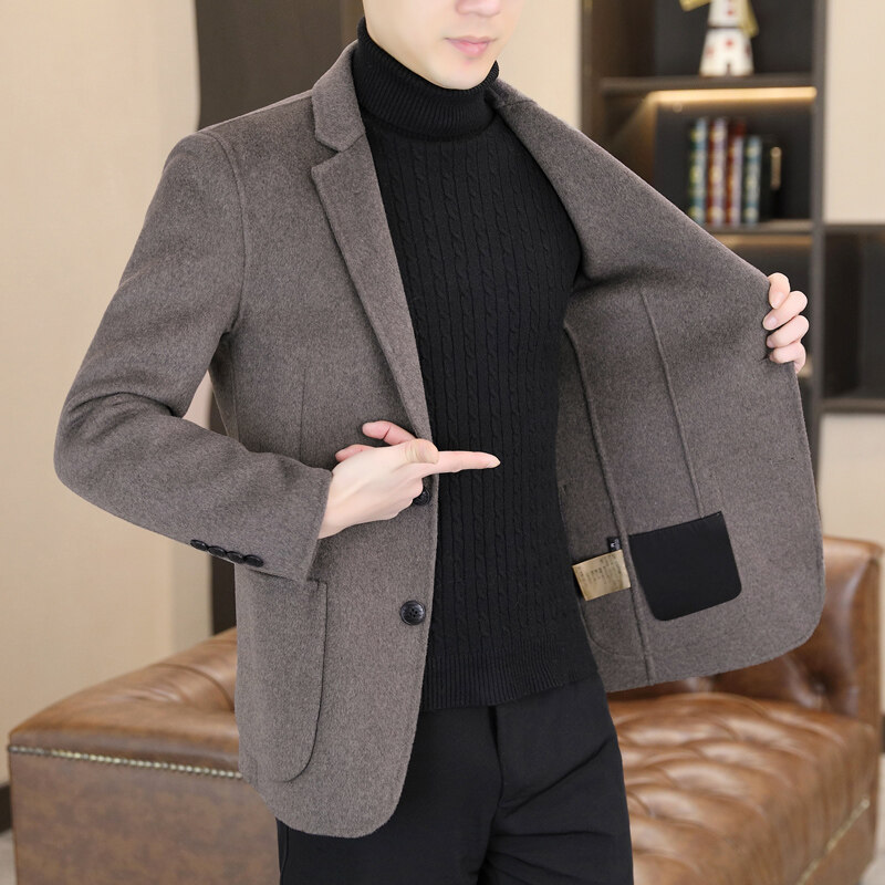 Handmade Woolen Outwear Men's Autumn and Winter Short Wool Suit Trendyy Business Casual Double-Sided Woolen Suit Jacket