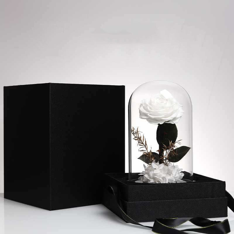 Flor inmortal Rosas Blancas Pequeño Príncipe cubierta de vidrio productos terminados regalos de San Valentín Amazon venta caliente adornos de flores inmortales