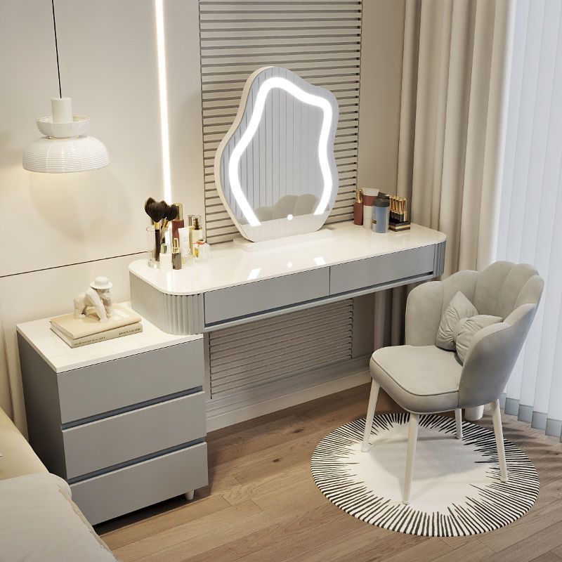 그레이 120 테이블 + 캐비닛 + 거울 + 꽃잎 의자