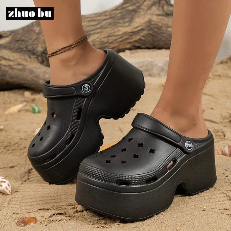 Cross-border thick-soled EVA hole shoes women's summer garden shoes increased 9cm sandals beach shoes ladies baotou slippers wholesale