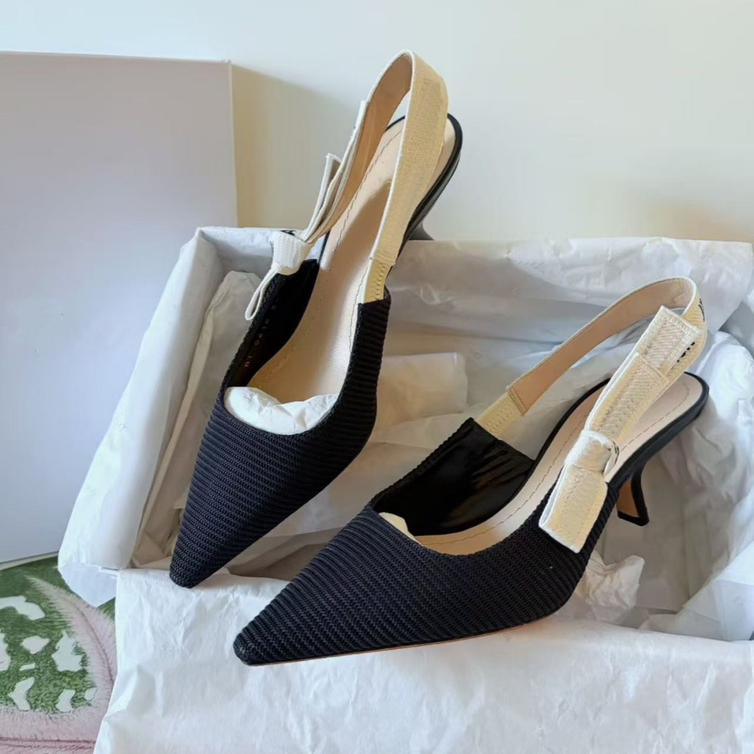 High-End~Cross-Border Top Quality Cat-Heel For Women D New Model Embroidered Knit Backless Closed-Toe Shallow Sandals With Butterfly_vogvips.com