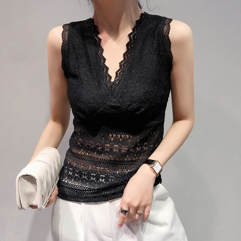 Lace Strap Hollow V-Neck Top Women's Stylish Belly Covering Small Shirt 2023 Summer Fashion New Arrival Strap Back Hair