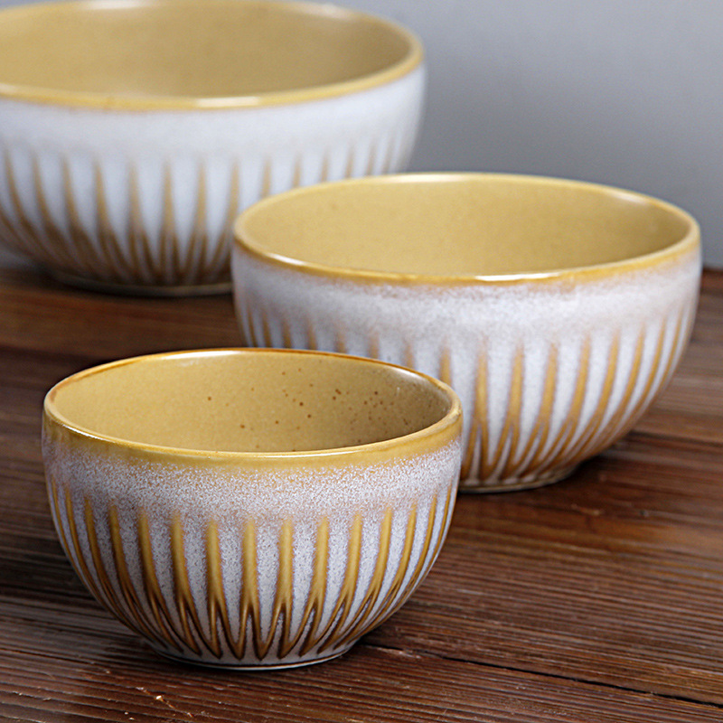 Nueva porcelana de hueso de cerámica de estilo japonés [tazón de fuente de fideos de una persona tazón de sopa tazón de ensalada] Tazón grande retro de cuatro familias Tazón
