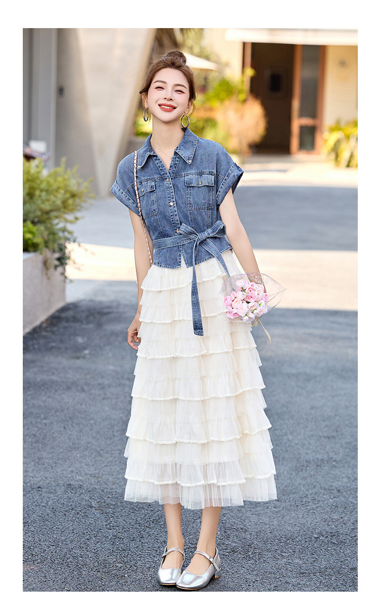 Váy liền denim tay ngắn thắt eo tôn dáng mới mùa hè 2025 YH2666 — Màu như hình chi tiết 10